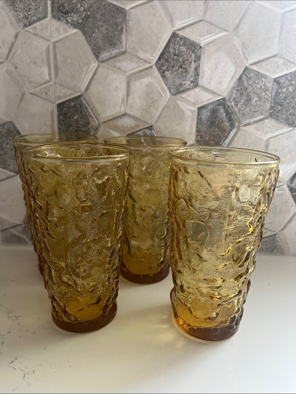Vintage Anchor Amber Textured Glass Tumbler - Set of 4